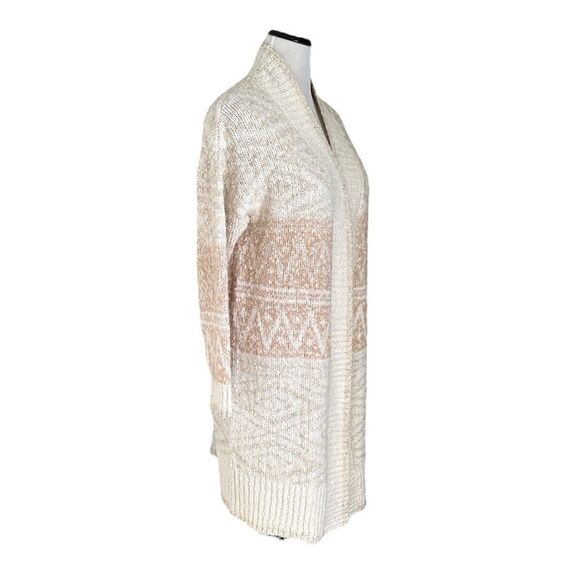 Joie Longline Nordic Cream & Tan Wool Blend Duster Cardigan Sweater Medium - Picture 4 of 10